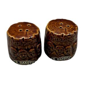 Vintage Mt. Rushmore South Dakota Salt & Pepper Shakers Ceramic Brown Glaze READ